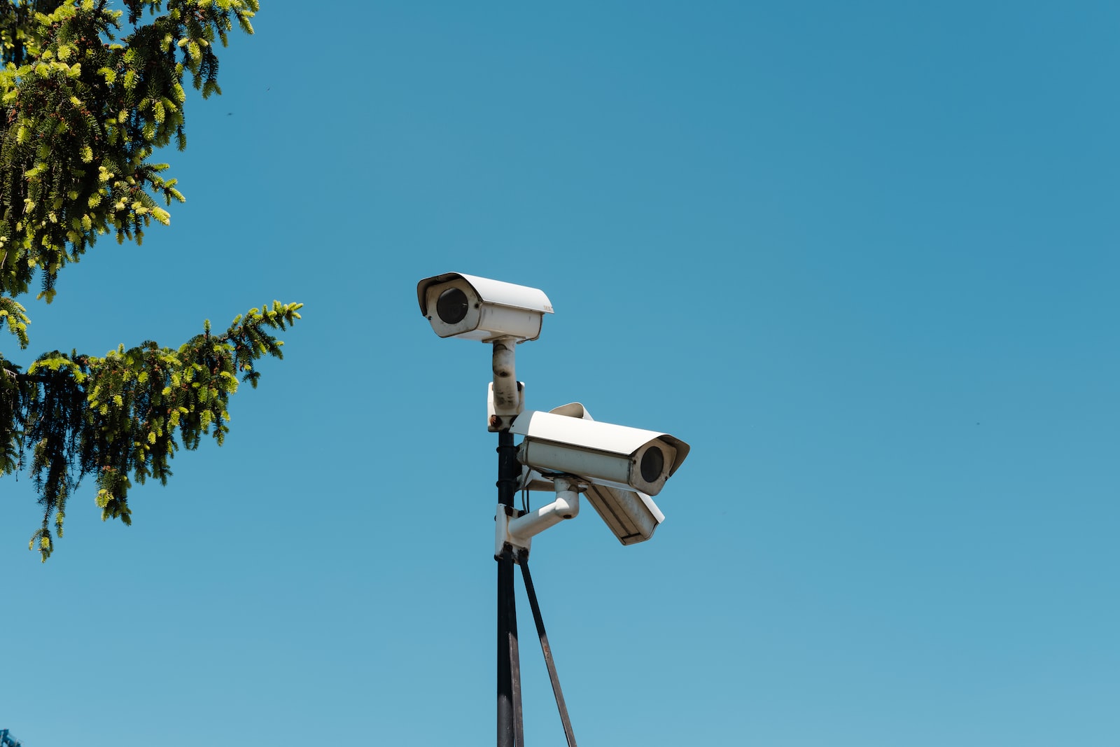 Surveillance camera, security, CCTV, blue sky